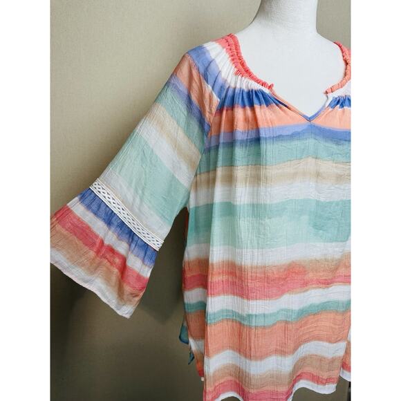 Zac & Rachel Woman 3X Pastel Colorful Bell Sleeve Blouse Peasant Boho Whimsy - Picture 3 of 12